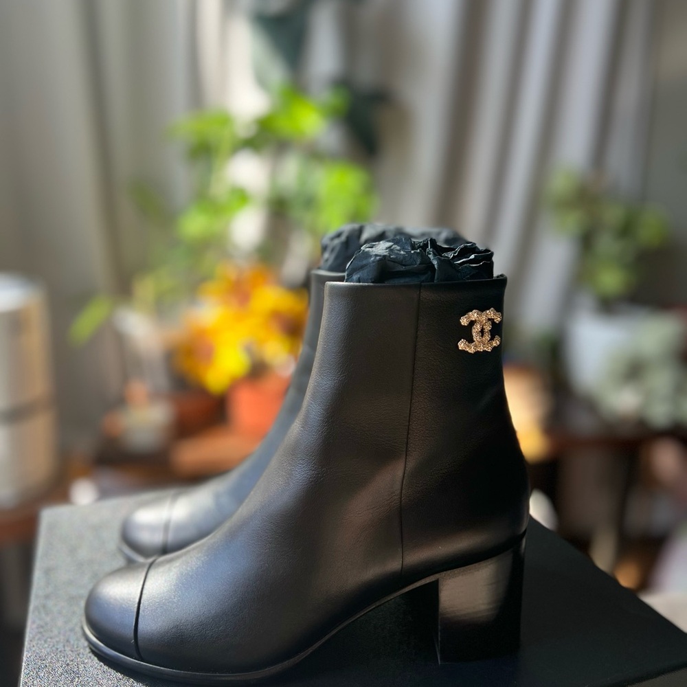 Authentic Chanel Black Ankle Boot CC logo